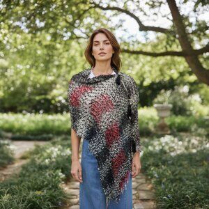 Black Red White Poncho Vest Scarf Adjustable Tassel …